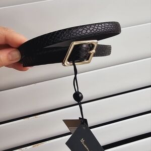 Massimo Dutti  Rare Snakeskin Belt Dark Brown Leather Golden Hardware size L 90